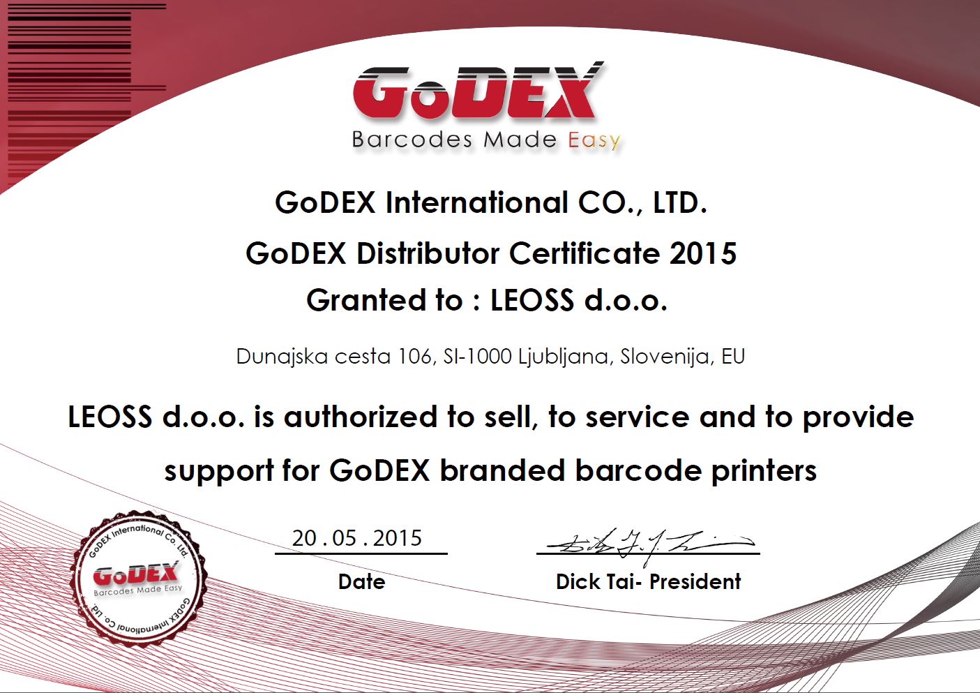 Godex certifikat LEOSS 2015